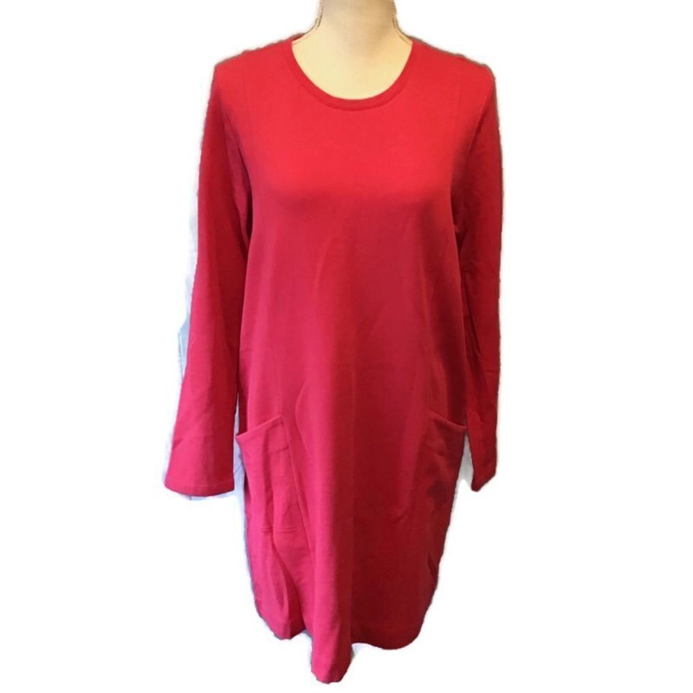 J. Jill MEDIUM Long Sleeve Round Neck Shift Dress 100% Cotton Pullover Pockets